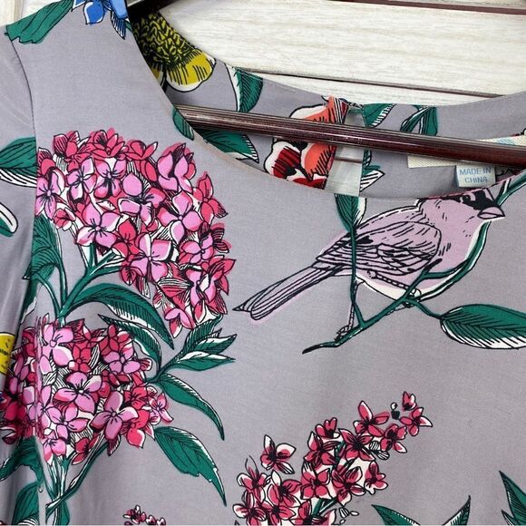 Boden Eliza Floral Bird Print Silk Blend Shift Tunic Dress Gray 4 - Picture 5 of 13